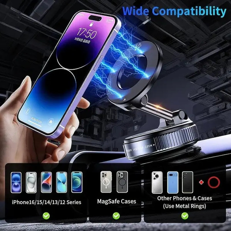 【Fathersdaygift】Guccqueen 2.0 Foldable Magnetic Car Phone Mount - 20 N52 Magnets, Vacuum Suction Cup with Heat-Resistant Nano-Adhesive Base for Magsafe Phones