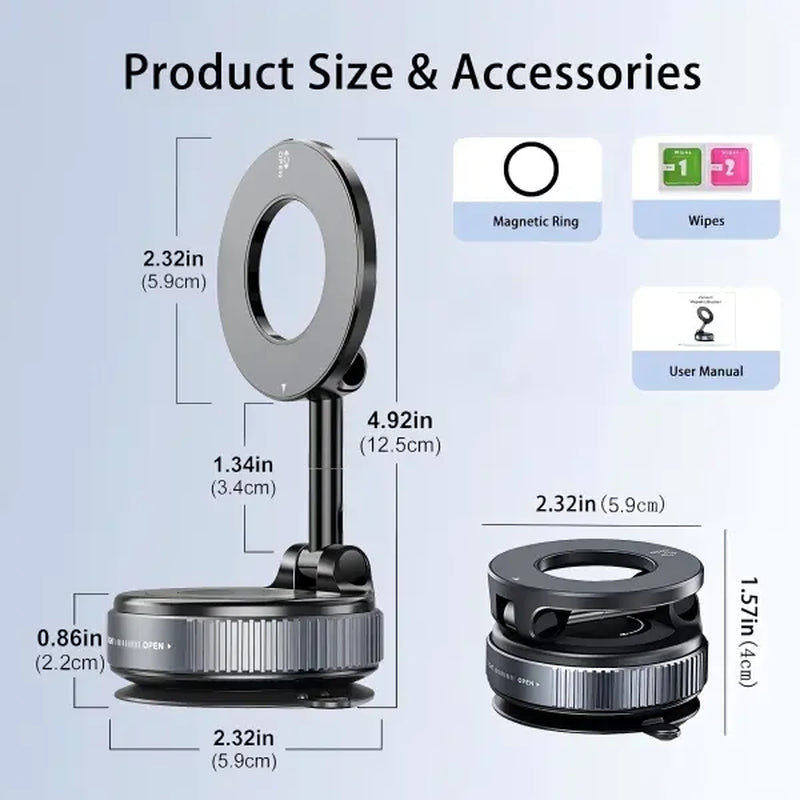【Fathersdaygift】Guccqueen 2.0 Foldable Magnetic Car Phone Mount - 20 N52 Magnets, Vacuum Suction Cup with Heat-Resistant Nano-Adhesive Base for Magsafe Phones