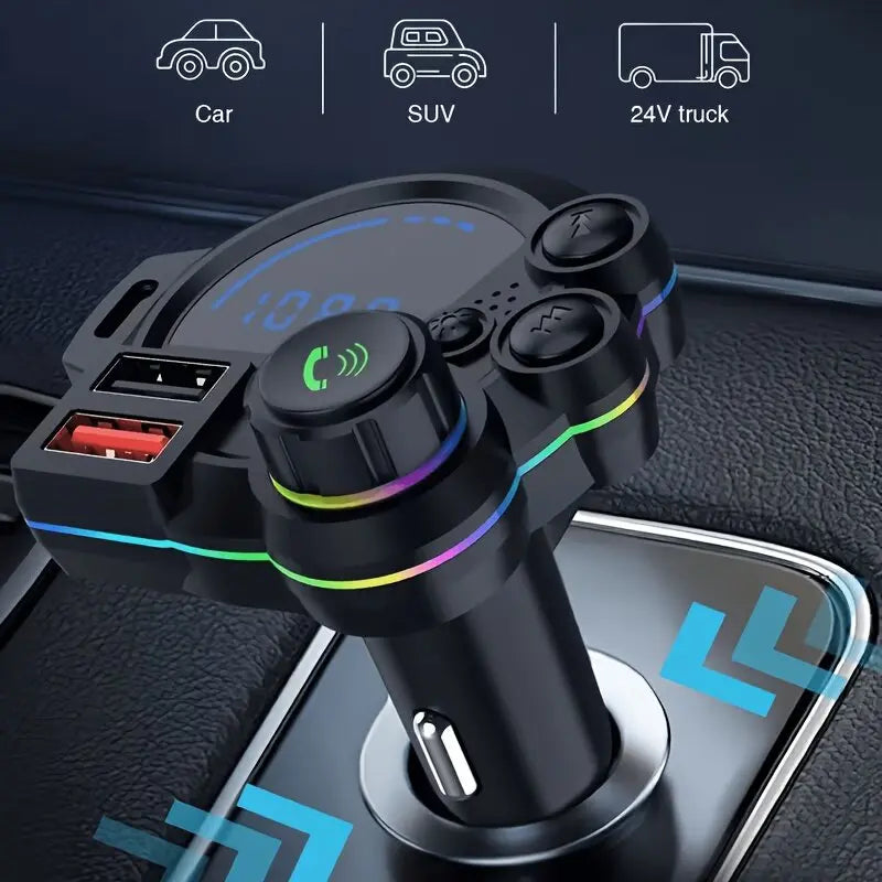 [Father’S Day Gift] PD 30W Type-C Car Charger & Bluetooth 5.3 FM Transmitter, Wireless MP3 Player with Dual USB Ports, Bass Sound Enhancer, RGB Glowing Radio Adapter, Hands-Free Calls, Car Accessories & Road Trip Essentials, Compatible with 12V-24V