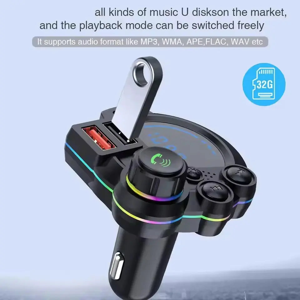[Father’S Day Gift] PD 30W Type-C Car Charger & Bluetooth 5.3 FM Transmitter, Wireless MP3 Player with Dual USB Ports, Bass Sound Enhancer, RGB Glowing Radio Adapter, Hands-Free Calls, Car Accessories & Road Trip Essentials, Compatible with 12V-24V
