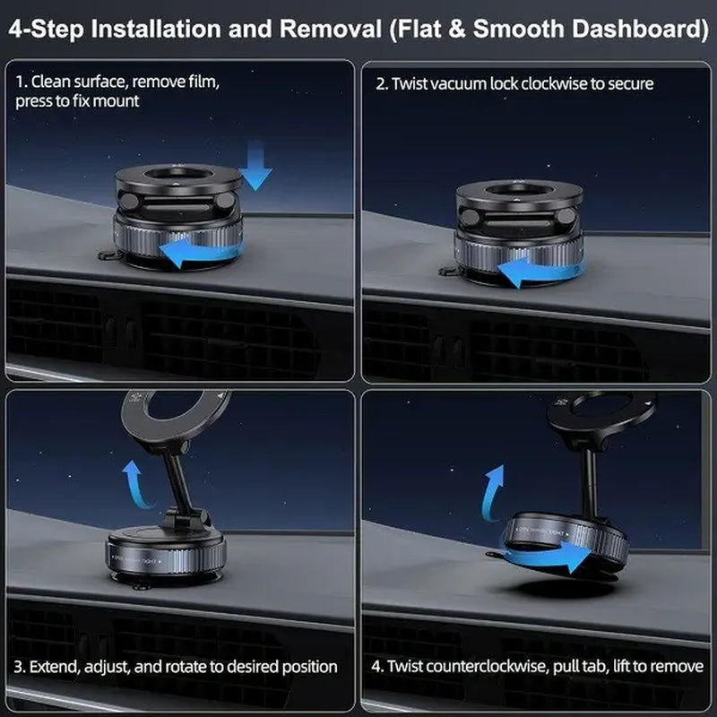 【Fathersdaygift】Guccqueen 2.0 Foldable Magnetic Car Phone Mount - 20 N52 Magnets, Vacuum Suction Cup with Heat-Resistant Nano-Adhesive Base for Magsafe Phones
