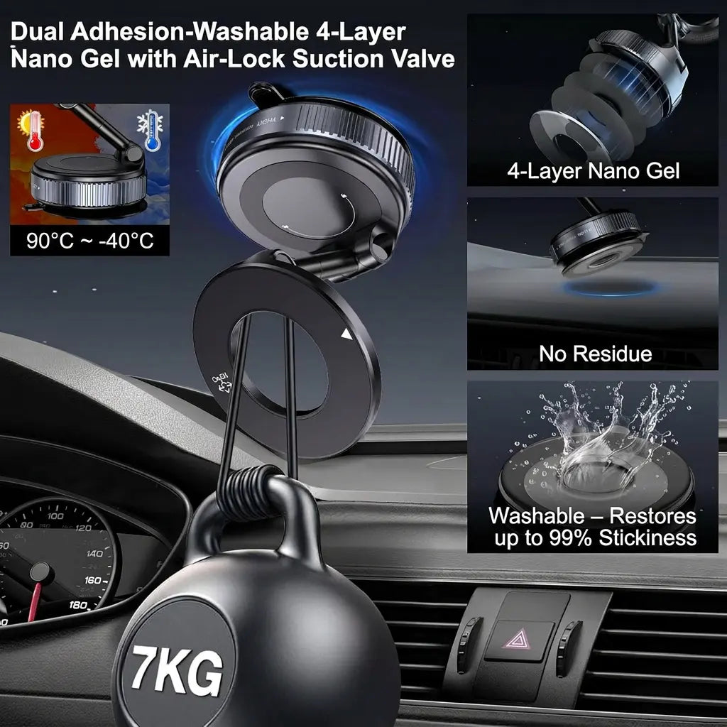 【Fathersdaygift】Guccqueen 2.0 Foldable Magnetic Car Phone Mount - 20 N52 Magnets, Vacuum Suction Cup with Heat-Resistant Nano-Adhesive Base for Magsafe Phones
