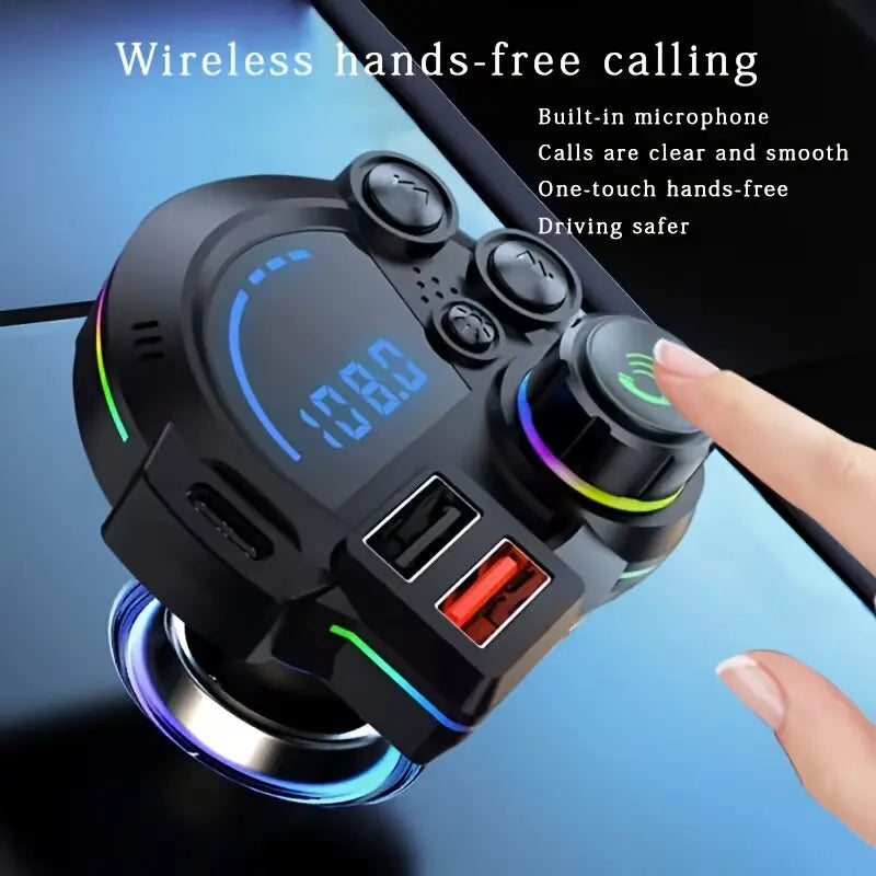 [Father’S Day Gift] PD 30W Type-C Car Charger & Bluetooth 5.3 FM Transmitter, Wireless MP3 Player with Dual USB Ports, Bass Sound Enhancer, RGB Glowing Radio Adapter, Hands-Free Calls, Car Accessories & Road Trip Essentials, Compatible with 12V-24V