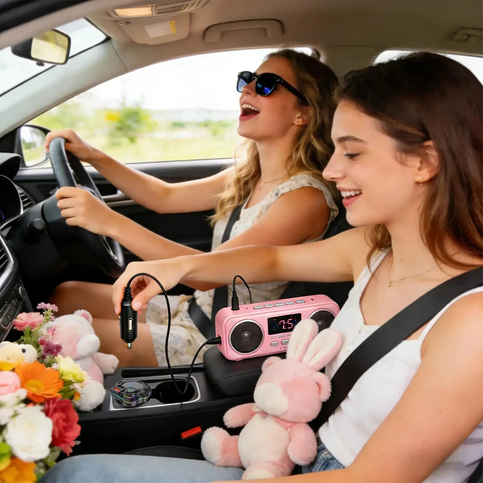[Father’S Day Gift] PD 30W Type-C Car Charger & Bluetooth 5.3 FM Transmitter, Wireless MP3 Player with Dual USB Ports, Bass Sound Enhancer, RGB Glowing Radio Adapter, Hands-Free Calls, Car Accessories & Road Trip Essentials, Compatible with 12V-24V