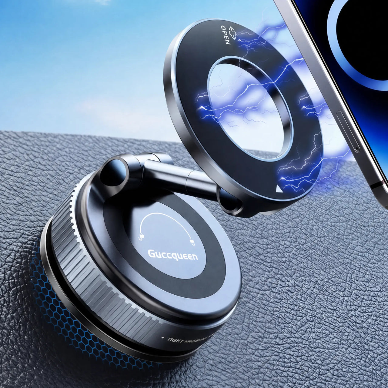 【Fathersdaygift】Guccqueen 2.0 Foldable Magnetic Car Phone Mount - 20 N52 Magnets, Vacuum Suction Cup with Heat-Resistant Nano-Adhesive Base for Magsafe Phones