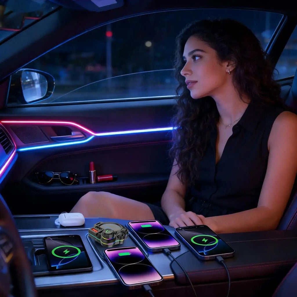 [Father’S Day Gift] PD 30W Type-C Car Charger & Bluetooth 5.3 FM Transmitter, Wireless MP3 Player with Dual USB Ports, Bass Sound Enhancer, RGB Glowing Radio Adapter, Hands-Free Calls, Car Accessories & Road Trip Essentials, Compatible with 12V-24V