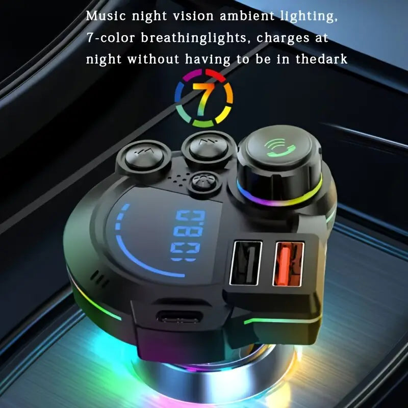 [Father’S Day Gift] PD 30W Type-C Car Charger & Bluetooth 5.3 FM Transmitter, Wireless MP3 Player with Dual USB Ports, Bass Sound Enhancer, RGB Glowing Radio Adapter, Hands-Free Calls, Car Accessories & Road Trip Essentials, Compatible with 12V-24V