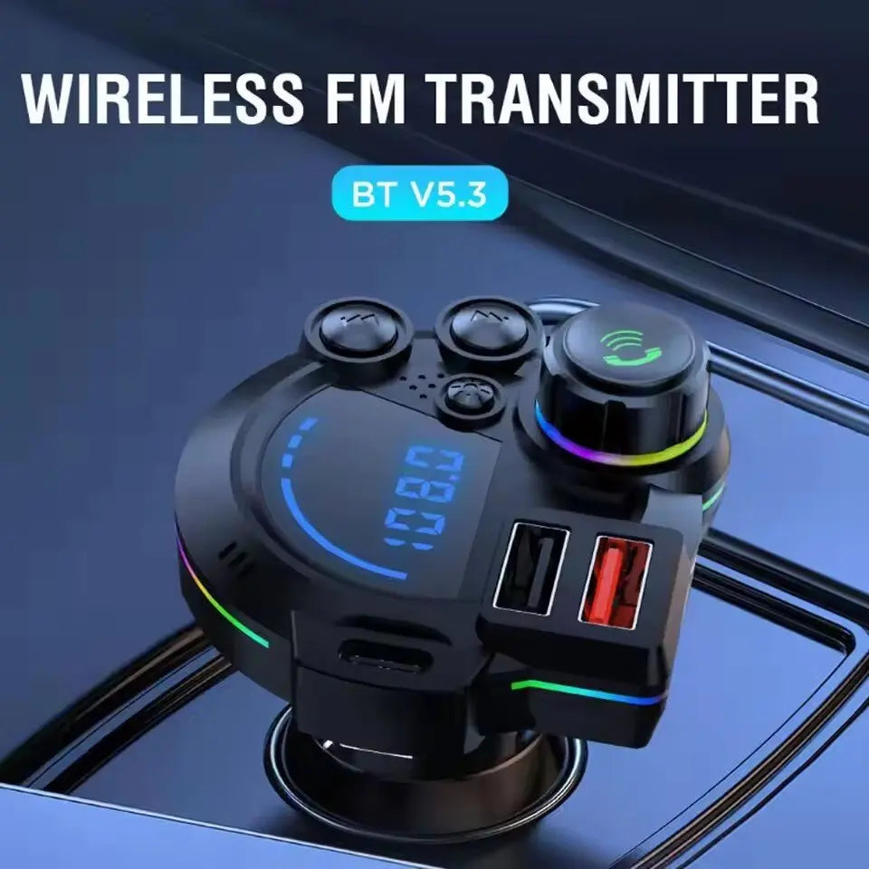 [Father’S Day Gift] PD 30W Type-C Car Charger & Bluetooth 5.3 FM Transmitter, Wireless MP3 Player with Dual USB Ports, Bass Sound Enhancer, RGB Glowing Radio Adapter, Hands-Free Calls, Car Accessories & Road Trip Essentials, Compatible with 12V-24V
